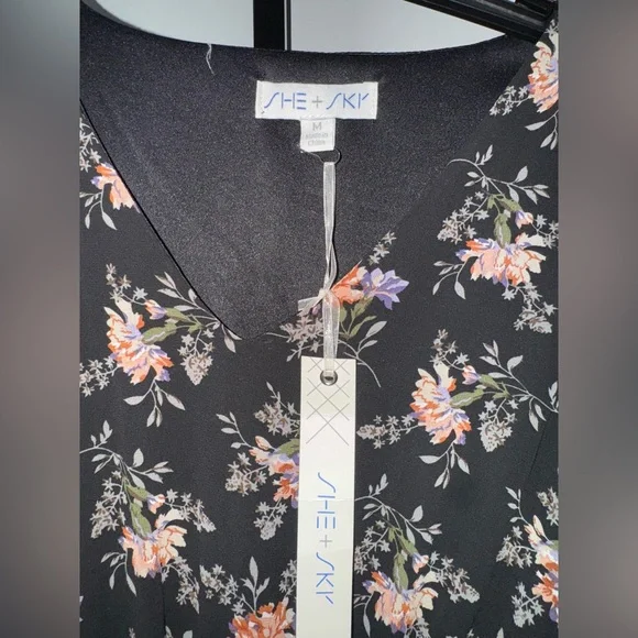 NWT- Floral Black Dress - Picture 2 of 3